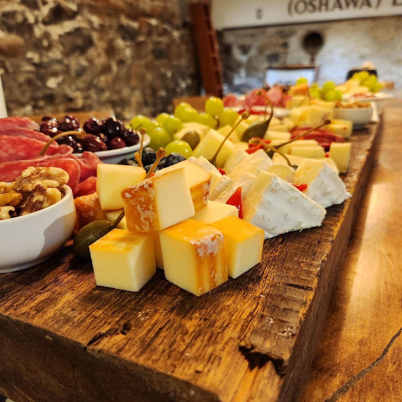 Charcuterie on the long table in the party room